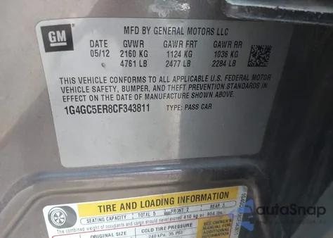 2012 Buick Lacrosse Leather Group z USA, uszkodzony, nr VIN 1G4GC5ER8CF343811